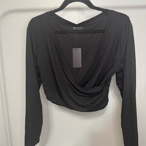 Athleta Black Asymmetrical Draped Crop Top
